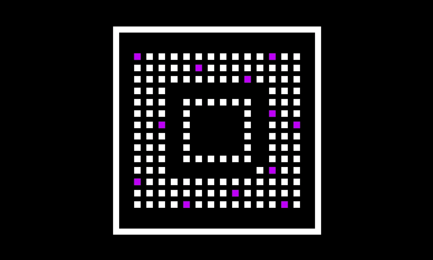 An animated chip with blocks turning from white to purple
